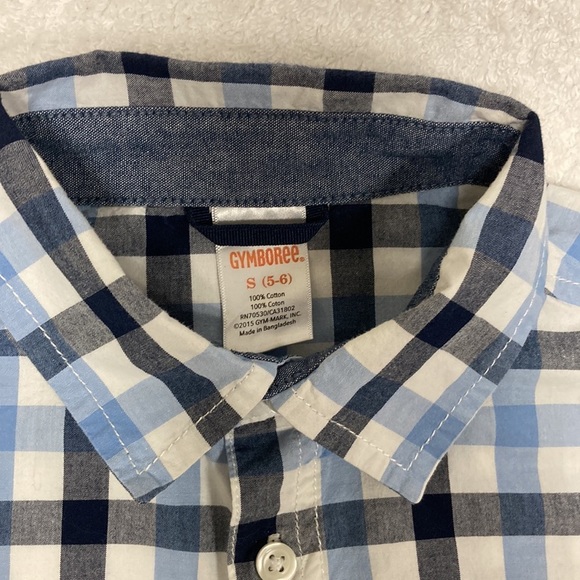 Gymboree navy light blue white plaid short sleeve button down small 5/6 - Picture 2 of 6
